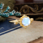 Classic Vintage 4-Prong Round Moonstone Engagement Ring